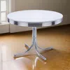 Hivvago Loy 42 Inch Round Dining Table, Glossy White Wood Top, Ribbed Chrome Apron In Metallic