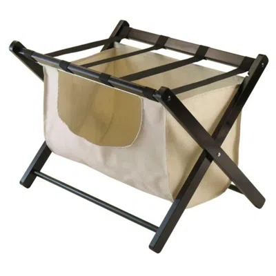Hivvago Luggage Rack With Fabric Basket Espresso In Blue