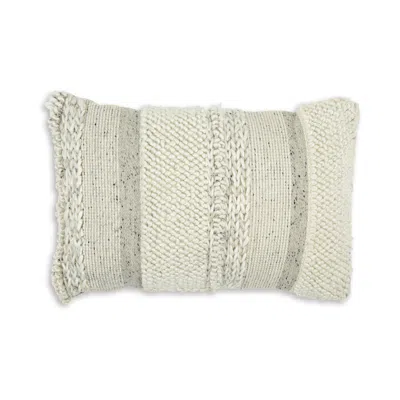 Hivvago Lumbar Pillow Set Of 4, 14 X 22 Inch, Polyester, Handwoven Beige Cotton In Gray