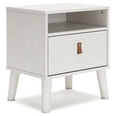 Hivvago Luna 22 Inch Wood Nightstand, 1 Drawer, Faux Leather Knobs, White Finish