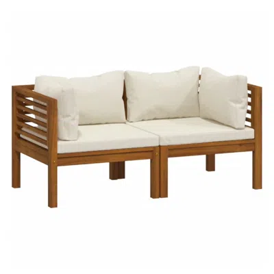 Hivvago Luna 2pc Modular Outdoor Sofa, Cream 27 Inch Slatted Solid Acacia Wood In Brown