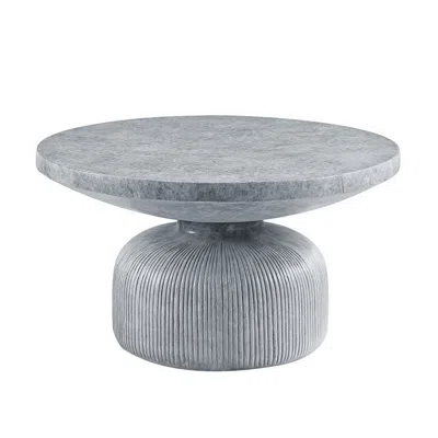Hivvago Lylie 30 Inch Coffee Table, Round Naturalistic Design, Gray Durable Cement