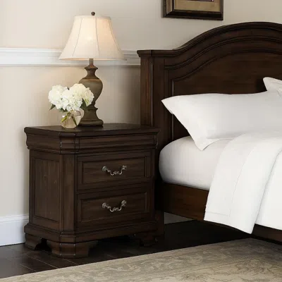 Hivvago Lynda Nightstand, 2 Drawers Metal Handles, Brown Acacia Wood, 28 Inch