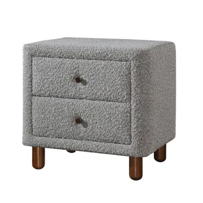 Hivvago Lyno 20 Inch Nightstand, 2 Drawers, Brown Legs, Gray Boucle Upholstery
