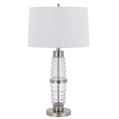 Hivvago Maci 29 Inch Table Lamp, Accent Crackled Clear Glass, White Drum Shade