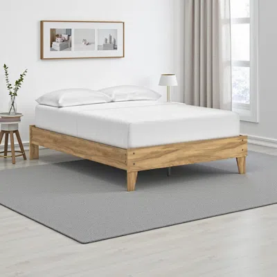 Hivvago Maci Full Platform Bed, Natural Light Brown Wood, Low Profile Legs