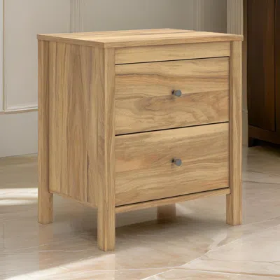 Hivvago Maci Nightstand, 2 Drawers, Light Natural Brown Wood Finish, 24 Inch