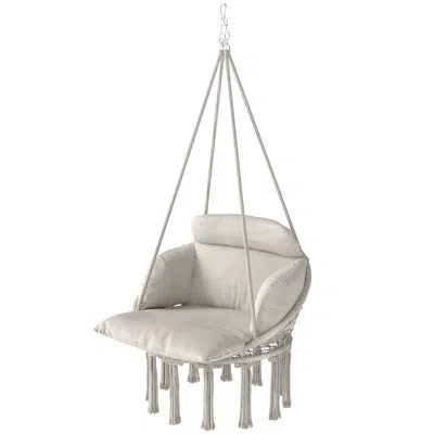 Hivvago Macrame Hammock Swing Chair With Cushion & Stand In White