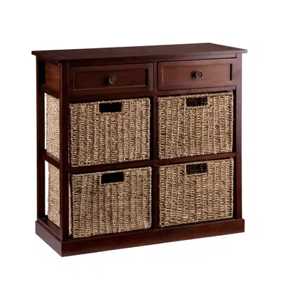 Hivvago Mahogany And Seagrass Basket Storage Shelving Unit In Brown