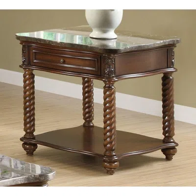 Hivvago Mahogany End Table With Marble Tabletop, Brown