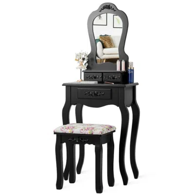 Hivvago Makeup Dressing Table And Bench 3 Drawers And Cushioned Stool For Girls-black