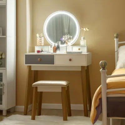 Hivvago Makeup Dressing Table With 4 Drawers And Lighted Mirror