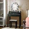 Hivvago Makeup Dressing Table With Touch Switch Lighted Mirror And Cushioned Stool-black