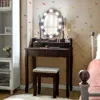 Hivvago Makeup Dressing Table With Touch Switch Lighted Mirror And Cushioned Stool-brown