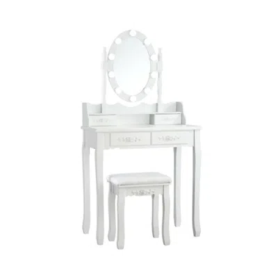 Hivvago Makeup Dressing Table With Touch Switch Lighted Mirror And Cushioned Stool-white