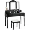 Hivvago Makeup Dressing Table With Tri-folding Mirror And Cushioned Stool For Women In Black
