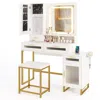Hivvago Makeup Vanity Desk Dressing Table And Stool Set With Lighted Mirror-white