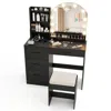 Hivvago Makeup Vanity Desk Dressing Table And Stool Set With Mirror And Lights
