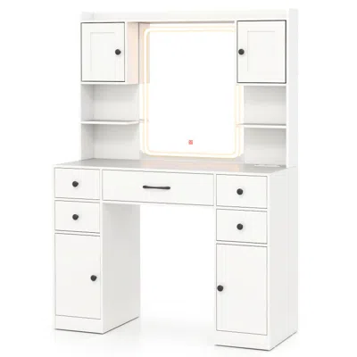 Hivvago Makeup Vanity Desk With Lighted Mirror And Charging Station