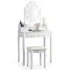 Hivvago Makeup Vanity Dressing Table Set With Dimmable Bulbs Cushioned Stool-white