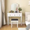 Hivvago Makeup Vanity Table And Stool Set With Detachable Mirror And 3 Drawers Storage-white