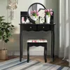 Hivvago Makeup Vanity Table Set Girls Dressing Table With Drawers Oval Mirror-black