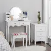 Hivvago Makeup Vanity Table Set Girls Dressing Table With Drawers Oval Mirror-white