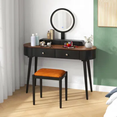 Hivvago Makeup Vanity Table Set With Led Mirror And 3 Spacious Drawers-black-brown