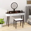 Hivvago Makeup Vanity Table Set With Led Mirror And 3 Spacious Drawers-white-brown