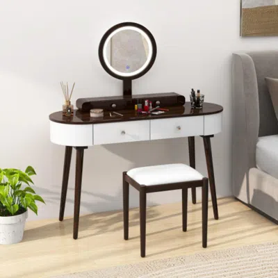 Hivvago Makeup Vanity Table Set With Led Mirror And 3 Spacious Drawers-white-brown