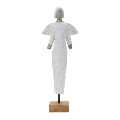 Hivvago Mango Wood Angel Sculpture 18.5"h In White