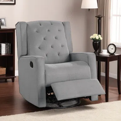 Hivvago Manie Swivel Glider Manual Recliner, Solid Wood, Classic Gray Burlap