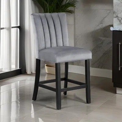 Hivvago Marcus 26 Inch Counter Height Chair Set Of 2, Channel Tufted, Wood, Gray