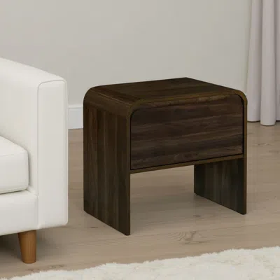 Hivvago Maria Side End Table, Drawer And Waterfall Style, Brown Wood 22 Inch