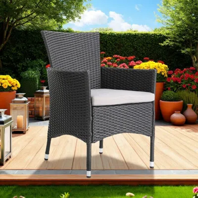 Hivvago Marri Patio Dining Chair Set Of 2, Ergonomic, Gray Wicker Design, Beige