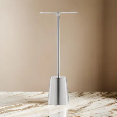 Hivvago Mars 8 Inch Side End Drink Table, Round, Dome Tapered Base, Silver In Metallic