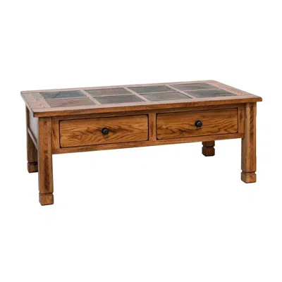 Hivvago Marv Coffee Table, 2 Drawers, 49 Inch Rectangular W Brown Slate Inlay