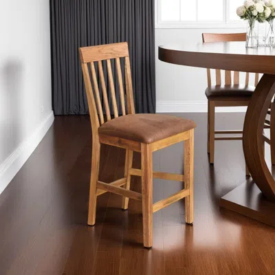 Hivvago Marv Counter Height Chair Set Of 2, Faux Leather, Light Brown, 24 Inch