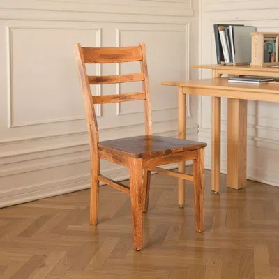 Hivvago Marv Dining Chair Set Of 2, Ladderback Design, Light Brown Mindi Wood