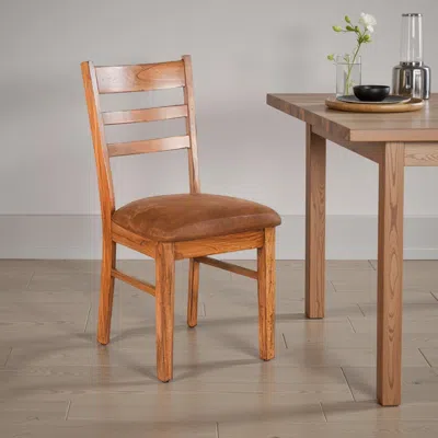Hivvago Marv Dining Chair Set Of 2, Ladderback, Saddle Seat, Light Brown Wood