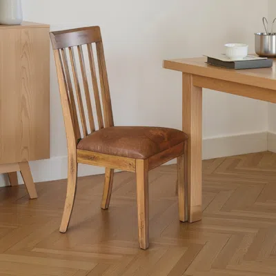 Hivvago Marv Dining Chair, Slat Back, Light Brown Microfiber, Mahogany Mindi