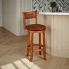 Hivvago Marv Swivel Barstool Chair Set Of 2, Brown Faux Leather, Mahogany Wood In Brown
