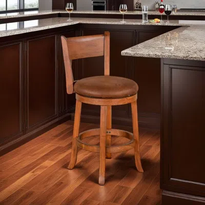 Hivvago Marv Swivel Counter Height Chair Set Of 2, Brown Faux Leather, Wood