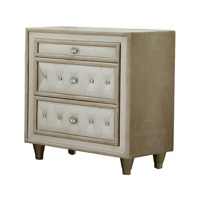 Hivvago Matt 30 Inch Modern Nightstand, 3 Drawers, Velvet Tufted, Ivory Light Brown In Neutral