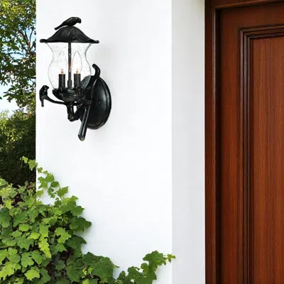 Hivvago Matte Black Bird Detail Lantern Wall Light