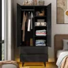 Hivvago Matte Black Mid-century Wardrobe Armoire With Louver Doors And Led Lights