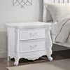 Hivvago Maver Nightstand With 2 Drawers Scrolled Details, 32 Inch White Wood In White