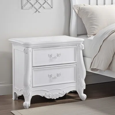 Hivvago Maver Nightstand With 2 Drawers Scrolled Details, 32 Inch White Wood