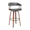 Hivvago Maya 31 Inch Swivel Barstool Chair, Gray Faux Leather, Bronze, Walnut Brown In Gray
