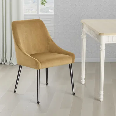 Hivvago Maya Dining Side Chair Set Of 2, Slope Arms, Black Metal, Cognac Brown